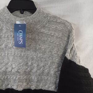New With Tags Chaps Cable Knit Sweater Mens Medium 2 Tone Gray/Black Preppy